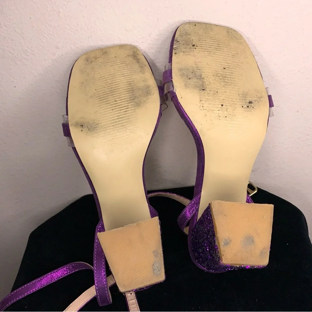 Y2K Era Size 6 Purple Glitter Chunky Heel Shoes Party Event Prom Square Toe